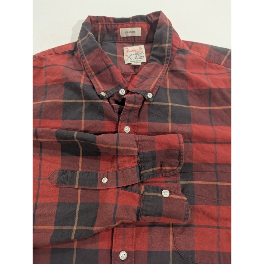J.Crew Shirt Mens XXL Red Plaid Organic Broken-In Oxford Button Down